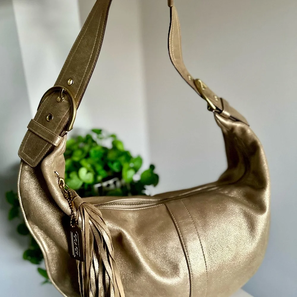 Vintage Coach Tortilla Sueded Brushed Gold Napa Leather Hobo